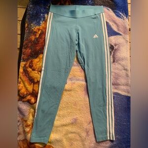 Adidas Women's Aqua Leggings with White Stripes